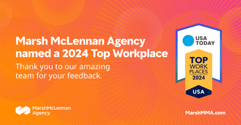 USA Today announces that MarshMcLennan Agency has been named a 2024 Top Workplace, coming in at 9th on the list.
